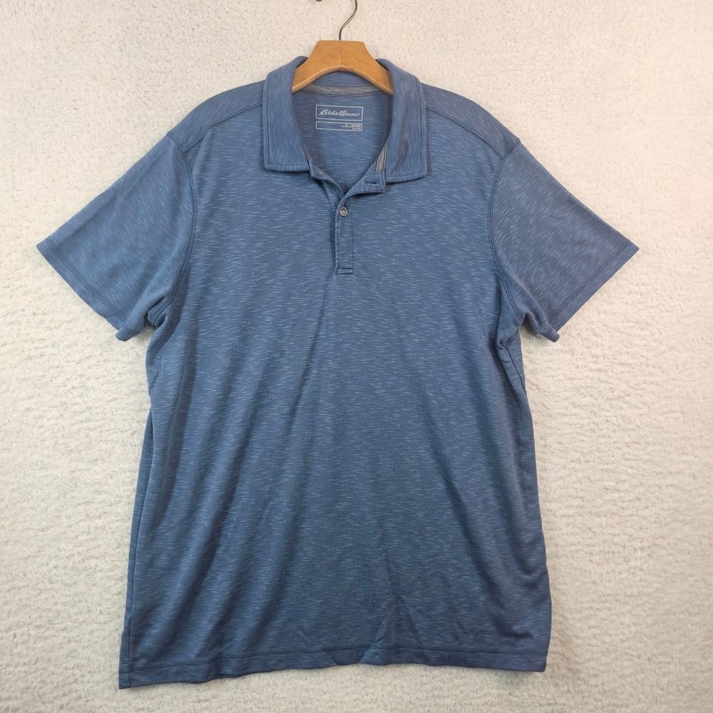 Eddie Bauer Mens XL Active Polo Shirt Blue Space Dye Short Sleeve Modal Blend
